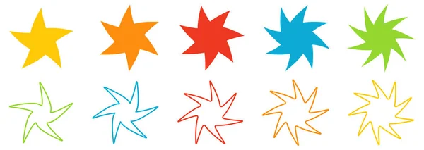 Αστέρι Παραμορφωμένα Ελαφρώς Στριμμένα Καρφιά Έκδοση Πέντε Έως Εννέα Σημεία — Διανυσματικό Αρχείο