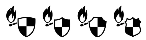 Ícone Fósforo Chamas Atrás Escudo Versões Diferentes Protecção Contra Incêndios — Vetor de Stock