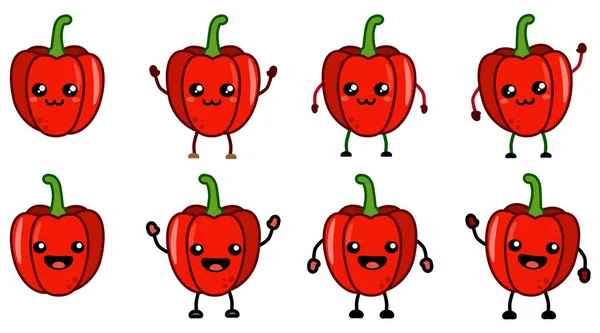 Χαριτωμένο Kawaii Στυλ Κόκκινο Bell Pepper Λαχανικών Εικονίδιο Χαμογελώντας Έκδοση — Διανυσματικό Αρχείο