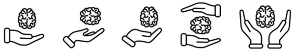 Symbole Icône Cerveau Dessus Dans Les Mains — Image vectorielle