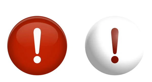 圆球或3D圆球中的感叹号符号 红色和白色版本 — 图库矢量图片