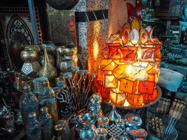 Orientalische Kerzenlampen Souk Traditioneller Straßenmarkt Marokko Detailaufnahme — Stockfoto
