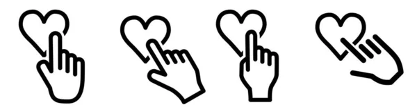 手指指向心脏图标 或点击符号 — 图库矢量图片
