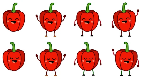Roztomilý Kawaii Styl Červená Paprika Zelenina Ikona Oči Zavřené Ústa — Stockový vektor