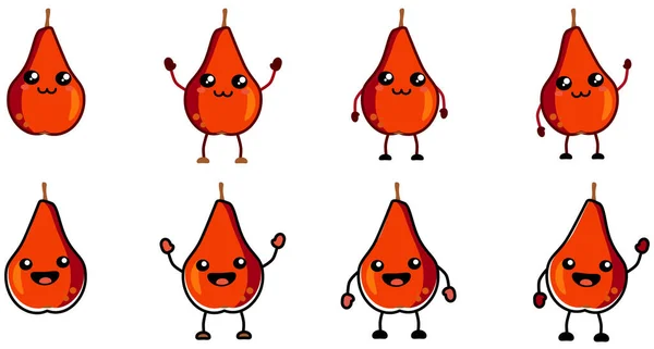 可爱的Kawaii风格的红色梨果图标 手举高 挥手的版本 — 图库矢量图片