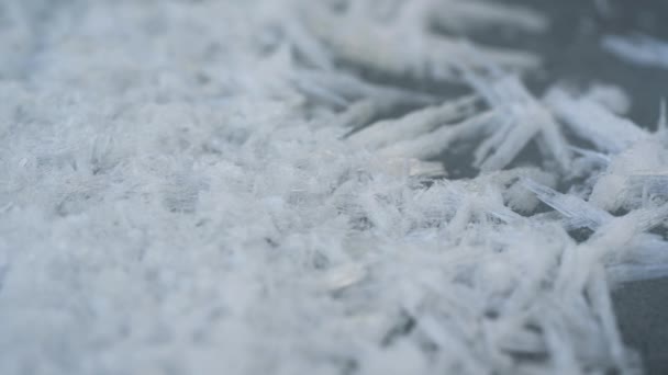 Ice Crystals Forming Spike Shapes Frozen River Closeup Macro Detail — 图库视频影像