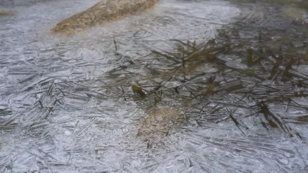 Лід Замерзлій Річці Утворює Кристал Структури Крупним Планом Макро Деталь — стокове відео