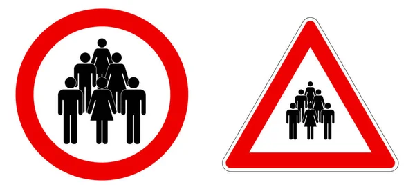 红色圆形和三角形的人群或人群图标 警告或不允许标志 — 图库矢量图片