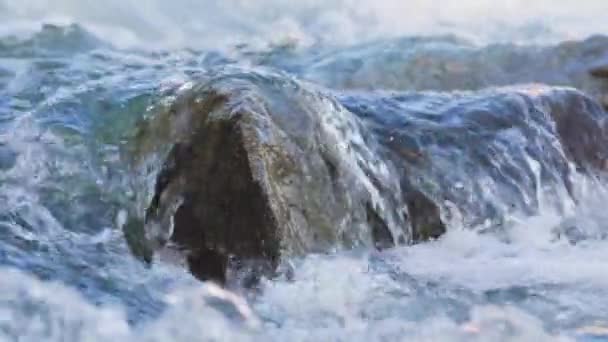 Woda Przepływająca Źródlanej Rzece Nad Niewielką Skałą Szczegóły Zbliżeń Filmik — Wideo stockowe