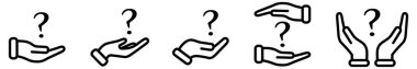 Soru işareti işareti yukarıda ve ellerde - ver, tut ya da koru işareti