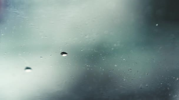 Widok Wnętrza Samochodu Płatki Śniegu Deszcz Przedniej Szybie Szczegóły Zbliżenia — Wideo stockowe
