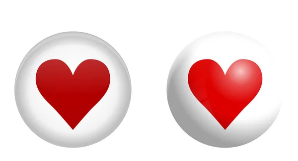 Rotes Herzsymbol Weißer Kugel Oder Kreis — Stockvektor