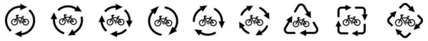 Icono Bicicleta Flechas Formando Ciclo Dos Tres Cuatro Versiones Flecha — Vector de stock