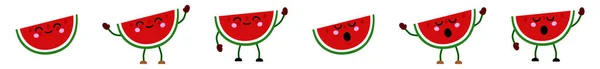 Aranyos Kawaii Stílusú Görögdinnye Gyümölcs Szelet Ikon Csukott Szemmel Verzió — Stock Vector