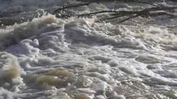 Schmutziges Flutwasser Das Schnell Fluss Fließt Nahaufnahme Abstraktes Detail Zeitlupenvideo — Stockvideo