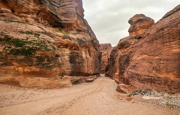 Canyon Siq Petra Jordanie Murs Grès Rouge Orangé Des Deux — Photo