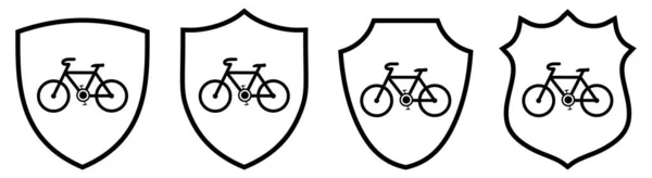 シールドの後ろに自転車のアイコン 異なるバージョン 自転車保護やセキュリティの概念 — ストックベクタ