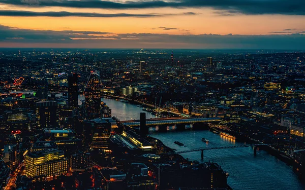 Aerial View West London Blue Hour Just Sunset Orange Yellow — Stock Photo, Image
