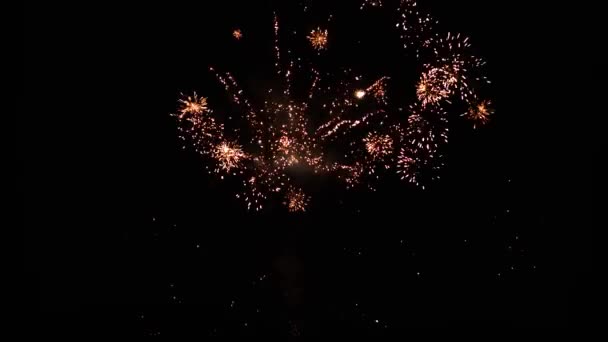 Pequenos Fogos Artifício Véspera Ano Novo Explosões Brilhantes Céu Escuro — Vídeo de Stock