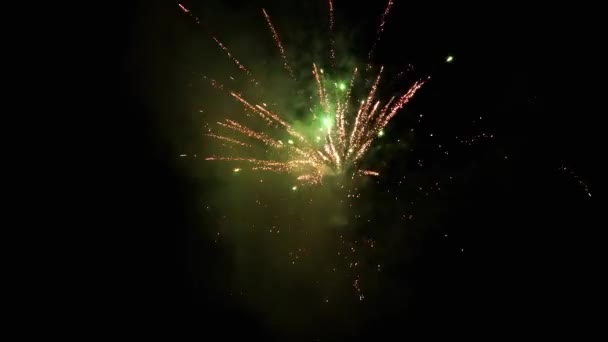 Pequenos Fogos Artifício Véspera Ano Novo Explosões Brilhantes Céu Escuro — Vídeo de Stock
