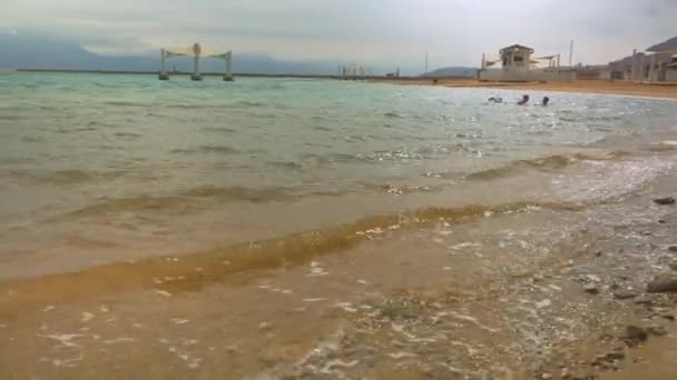 Ein Bokek Israel Janeiro 2020 Dia Calmo Praia Mar Morto — Vídeo de Stock