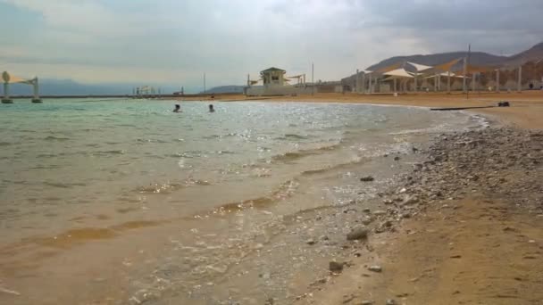 Ein Bokek Israel Enero 2020 Día Calma Playa Del Mar — Vídeos de Stock
