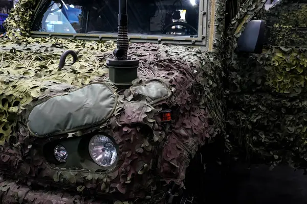 Armoured Military Vehicle Camouflage Cover Tarpaulin Mesh Closeup Detail — Foto Stock
