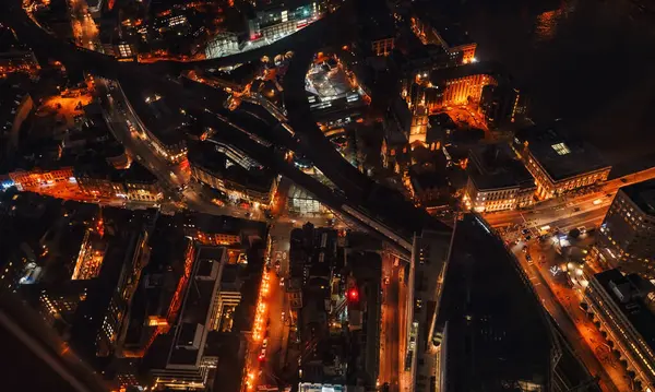 Ночной Вид Воздуха Центр Лондона Возле Реки Темзы Оранжевые Желтые — стоковое фото