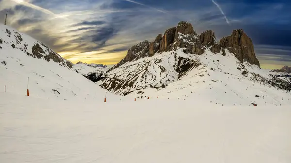Utsikt Över Skidbacke Runt Sela Berg Selaronda Dolomiterna Italien Stockbild