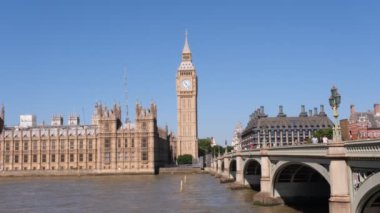 Londra manzarası, Büyük Ben 'le parlamento binaları. İngiliz tarihi, Westminster Sarayı, nehir kıyısı.. 