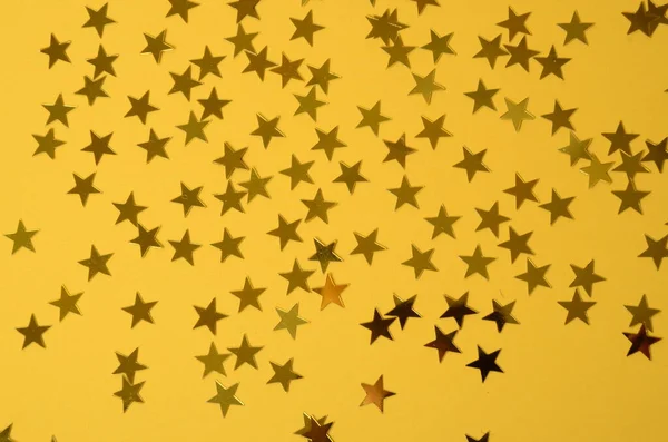 Zlaté Hvězdy Žlutém Pozadí Abstraktní Textura Pozadí — Stock fotografie