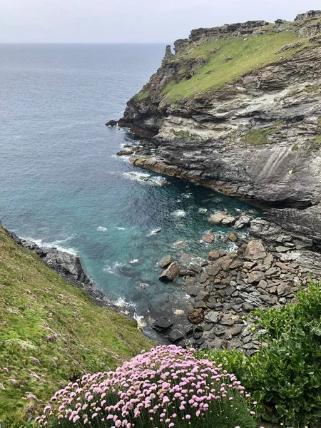 Остров Тинтагель Корнуолл Англия Великобритания Великобритания Средневековая Крепость Полуострове Тинтагель — стоковое фото