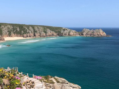 Güneybatı 'da Porthcurno Plajı Cornwall, İngiltere, İngiltere