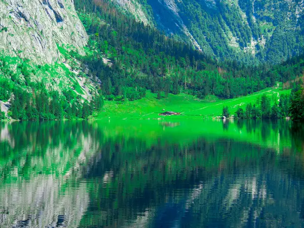 Lago Obersee Berchtesgaden Baviera Germania Paesaggio Naturale Parco Nazionale Riserva — Foto Stock