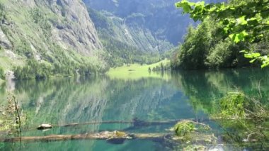 Obersee Gölü, Berchtesgaden, Bavyera, Almanya. Doğa manzarası, ulusal park rezervi. Alps Dağı ve Obersee Gölü 'nün muhteşem manzarası. Konigsee Panoraması