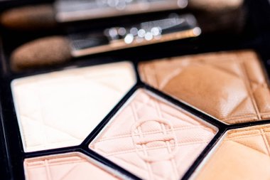 Münih, Almanya - 2 Ocak 2025: Dior göz gölgelerinin çıplak renkleri makro yakın çekim