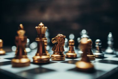 chess piece on chess board game for ideas, challenge, leadership, strategy, business, success or abstract concept.