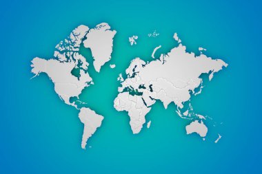 Makaleler veya arkaplan resimleri için kullanılacak 3B dünya haritası.