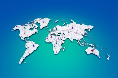 Bebek modeli bir dünya haritasına yerleştirilir. Oyuncak bebekler her ülkenin birbiri ile bağlantılı şirket veya çalışanlarını temsil ediyor..