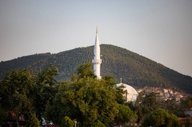 Şehirdeki tepedeki camii. Türkiye 'nin Ren kentindeki caminin minaresi