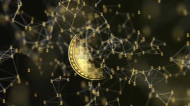 Siyah zemin üzerinde blok zincirli dolar para simgesi animasyonu. Yüksek kaliteli FullHD görüntüler