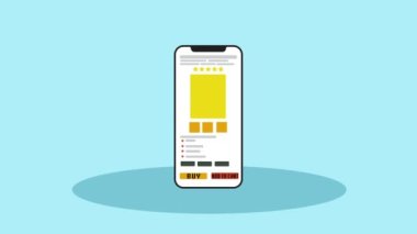 Çevrimiçi ödeme yöntemi ve alışveriş 4K animasyonu. Online ürün satışı, mobil bir uygulama kullanarak. Dijital ödeme sistemi animasyonu. Akıllı telefonla ürün alıp internetten para ödemek. Yüksek