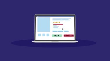 Dizüstü bilgisayar animasyonu. Kredi kartı ve işaretli dizüstü bilgisayarın son moda tasarımı. İnternetten alışveriş ve ödeme konsepti. Yüksek kaliteli FullHD görüntüler