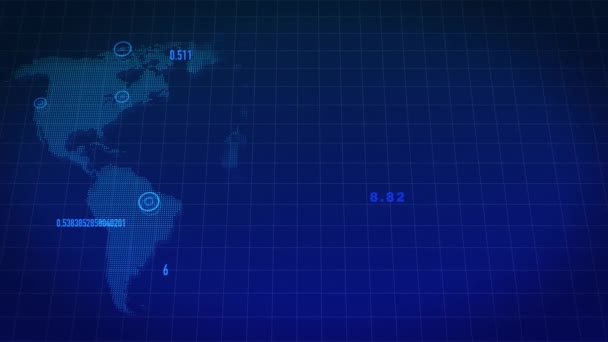 Анімація Зміни Чисел Єднань Обробка Даних Карті Світу Цифровий Інтерфейс — стокове відео
