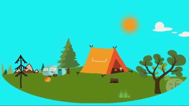 Day Night Animation Cartoon Camping Seamless Loop Beautiful Animation Cute — Vídeo de Stock