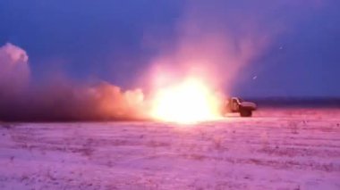 russian Ukrainian war. Fire MRLS grad 21 on winter field. High quality FullHD footage
