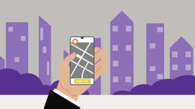 Çevrimiçi taksi servisi, mobil uygulamalı araba rezervasyonu. Uygulama taksi servisi, mobil uygulama taksisi, araba paylaşım servisi. 2D animasyon. Yüksek kaliteli FullHD görüntüler