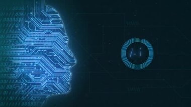 Birth of Artificial Intelligence. Motion graphic animation. Futuristic Style. Duotone. High quality FullHD footage