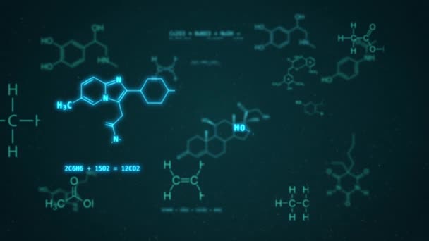Blauwe Futuristische Chemische Structuurformules Gezondheidszorg Wetenschap Medisch Innovatie Lus Achtergrond — Stockvideo
