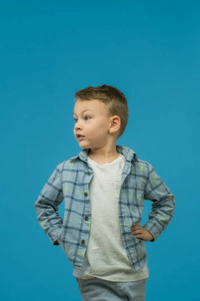 Liten Liten Leende Roligt Glad Småbarn Pojke Bär Casual Shirt — Stockfoto
